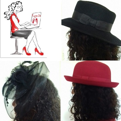 Ter illustratie een collage van Formule M. Logo, met zwarte hoed, met feestelijk zwart hoedje, met rode bolhoed op het hoofd van de eigenaar.