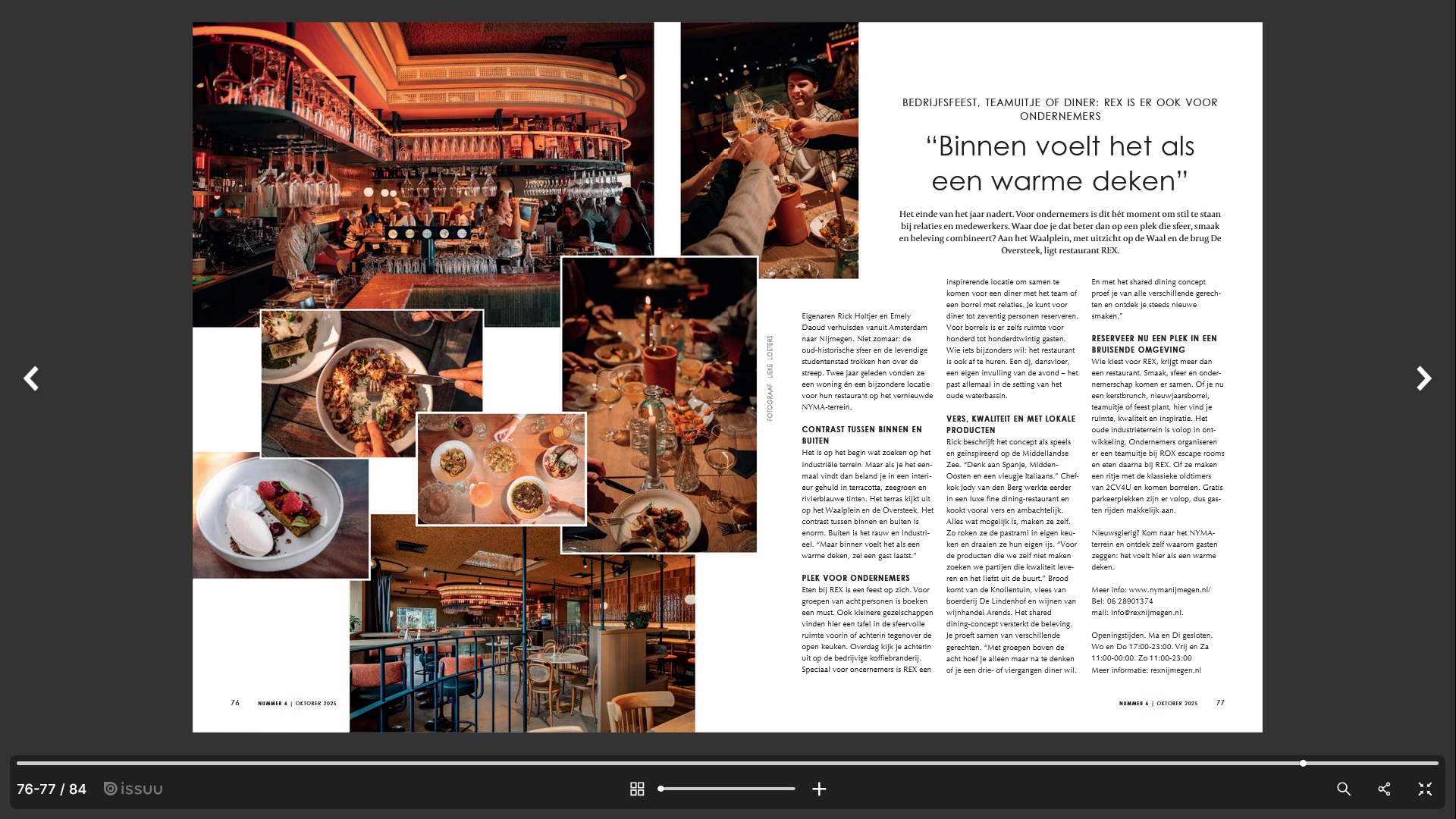 Interview Restaurant Rex Nijmegen voor ondernemersmagazine Arnhem en Nijmegen Business van Van Munster Media.